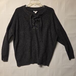 American Eagle Outfitters Charcoal Lace-Up Crewneck Sweater
